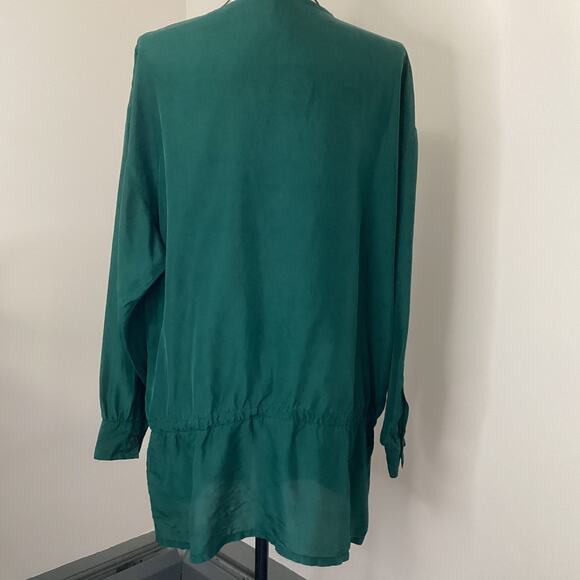 Vintage Quarters Tunic Top Silk Drawstring Drop Waist Button Front Oversized 90s - Picture 6 of 13